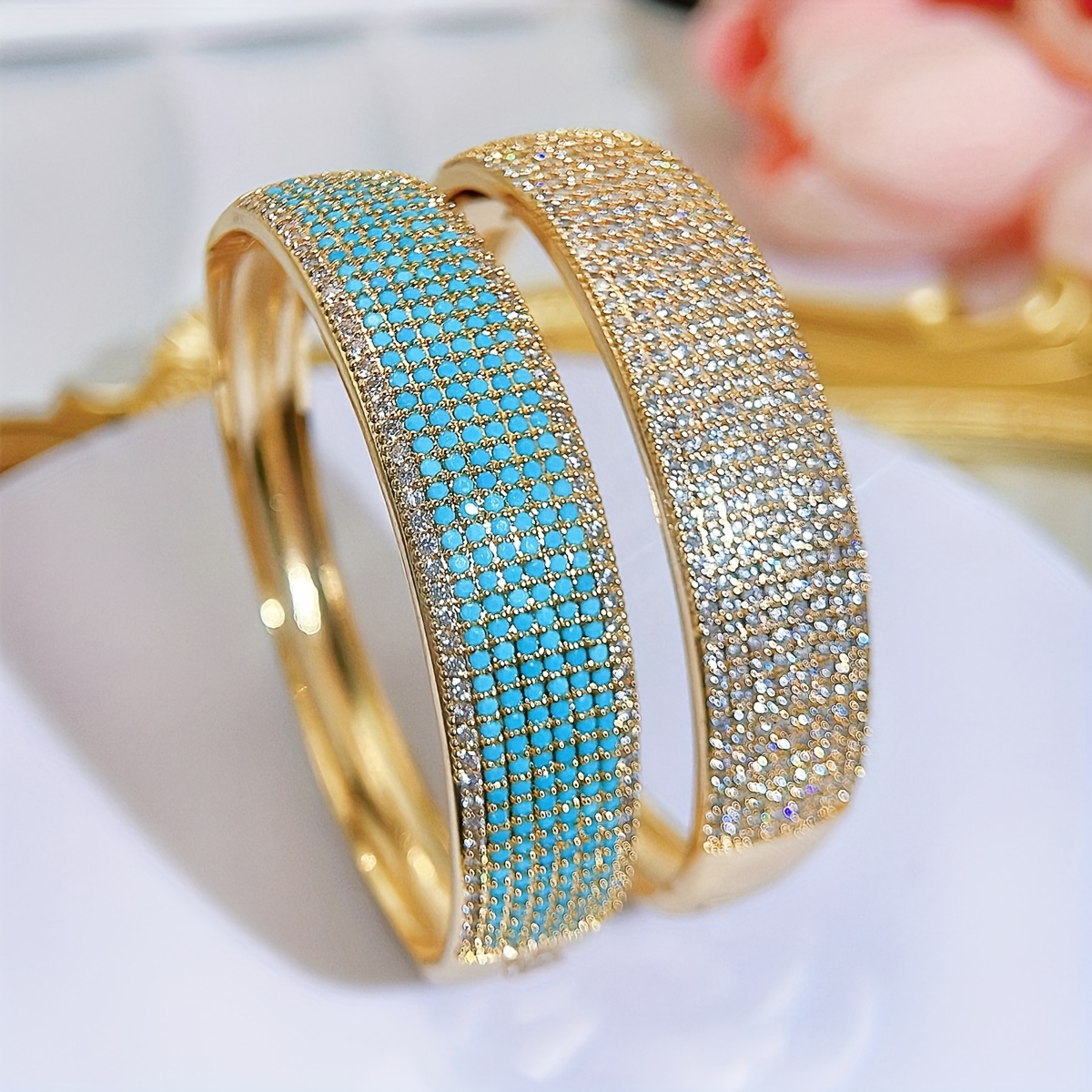 Bohemian Style Golden Bangle Bracelets with CZ for Weddings